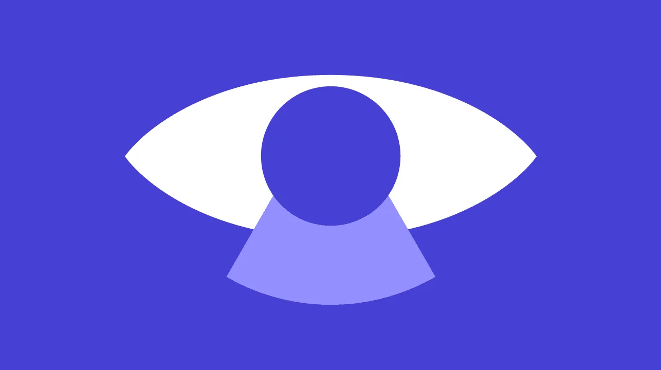 There is a big eye in the center, shining a spotlight downward.