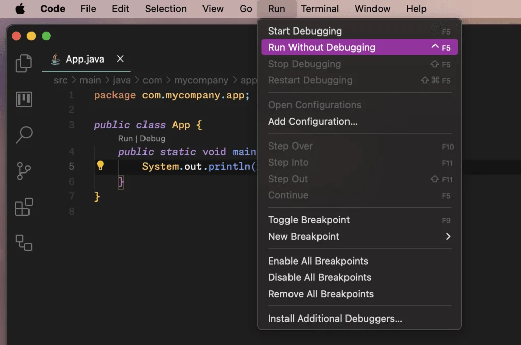 Run - Run Without Debugging