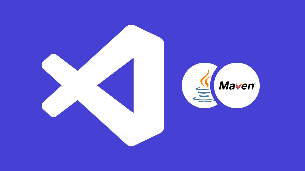 왼쪽에 VSCode 로고가 있다. 오른쪽에 자바와 메이븐 로고가 두 개의 겹치는 타원 안에 있다.